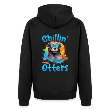Otter Animal Kids & Adult - Chillin' with Otters - Unisex Premium Organic Zip Hoodie - black - Back - Nico (187cm)