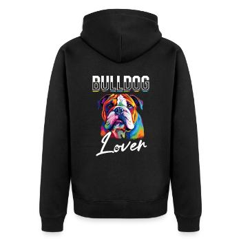 British English Bulldog lover - Bulldog lover - Unisex Premium Organic Zip Hoodie - black - Back - Nico (187cm)