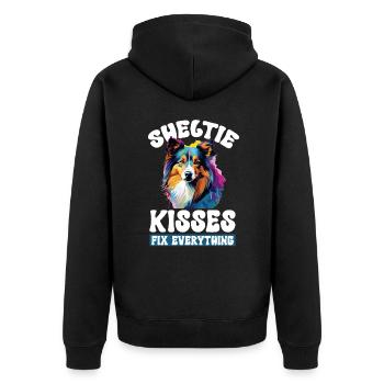 Shetland Sheepdog Sheltie kisses fix everything - Unisex Premium Bio Zip Hoodie - Schwarz - Hinten - Nico (187cm)