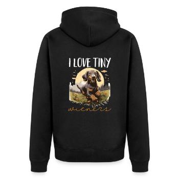 Dachshund badger sausage dog I Love tiny Wieners - Unisex Premium Bio Zip Hoodie - Schwarz - Hinten - Nico (187cm)