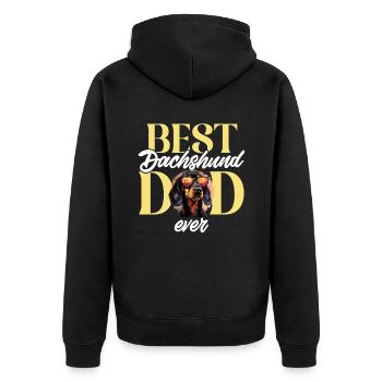 wiener sausage dog Best Dachshund Dad Ever - Unisex Premium Bio Zip Hoodie - Schwarz - Hinten - Nico (187cm)