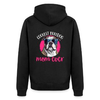 British English Bulldog lover Coolest Bulldog Mom - Unisex Premium Bio Zip Hoodie - Schwarz - Hinten - Nico (187cm)