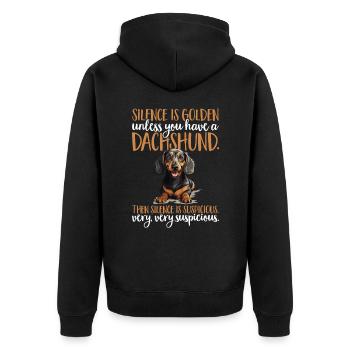 Dachshund badger wiener sausage dog Silence - Unisex Premium Bio Zip Hoodie - Schwarz - Hinten - Nico (187cm)