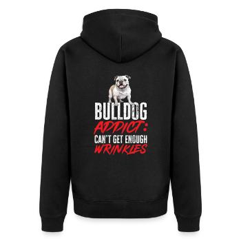 British English Bulldog lover - Bulldog Addict - Unisex Premium Organic Zip Hoodie - black - Back - Nico (187cm)