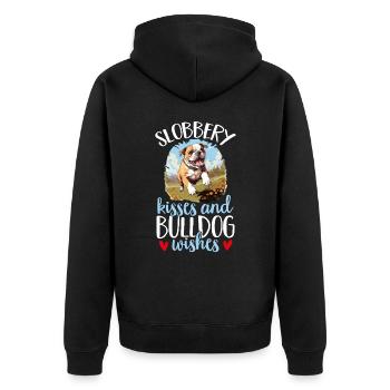 British English Bulldog lover - Slobbery Kisses - Unisex Premium Organic Zip Hoodie - black - Back - Nico (187cm)