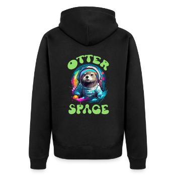 Otter Animal Kids & Adult - Otter Space - Unisex Premium Bio Zip Hoodie - Schwarz - Hinten - Nico (187cm)