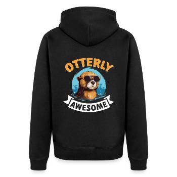 Otter Animal Kids & Adult - Otterly Awesome - Unisex Premium Bio Zip Hoodie - Schwarz - Hinten - Nico (187cm)