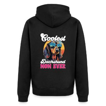 Dachshund wiener sausage dog Coolest Dachshund Mom - Unisex Premium Bio Zip Hoodie - Schwarz - Hinten - Nico (187cm)