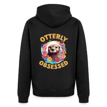 Otter Animal Kids & Adult - Otterly obsessed - Unisex Premium Bio Zip Hoodie - Schwarz - Hinten - Nico (187cm)