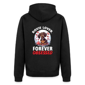 Dachshund wiener sausage dog Doxie lover - Unisex Premium Bio Zip Hoodie - Schwarz - Hinten - Nico (187cm)