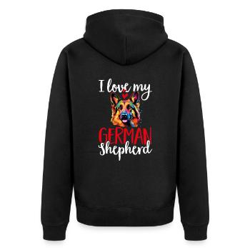 German Shepherd Dog I Love my German Shepherd - Unisex Premium Bio Zip Hoodie - Schwarz - Hinten - Nico (187cm)