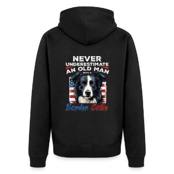 Border Collie Dog - Never Underestimate - Unisex Premium Bio Zip Hoodie - Schwarz - Hinten - Nico (187cm)