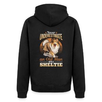 Shetland Sheepdog Dog Sheltie Never Underestimate - Unisex Premium Bio Zip Hoodie - Schwarz - Hinten - Nico (187cm)
