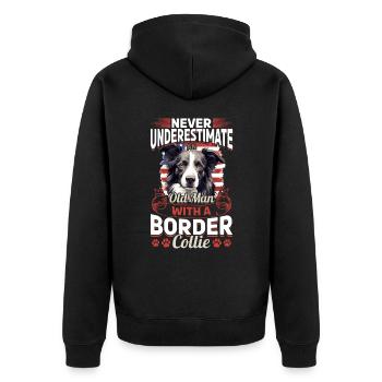 Border Collie Dog - Never Underestimate an - Unisex Premium Bio Zip Hoodie - Schwarz - Hinten - Nico (187cm)