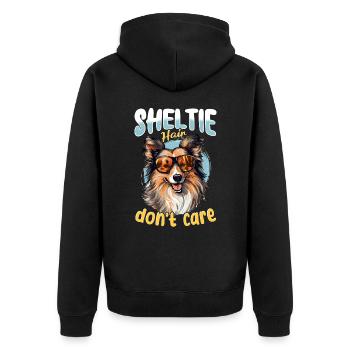 Shetland Sheepdog Dog - Sheltie hair, don't care - Unisex Premium Bio Zip Hoodie - Schwarz - Hinten - Nico (187cm)