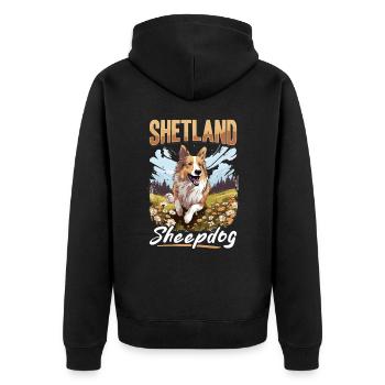 Shetland Sheepdog Dog Sheltie shetland sheepdog - Unisex Premium Bio Zip Hoodie - Schwarz - Hinten - Nico (187cm)