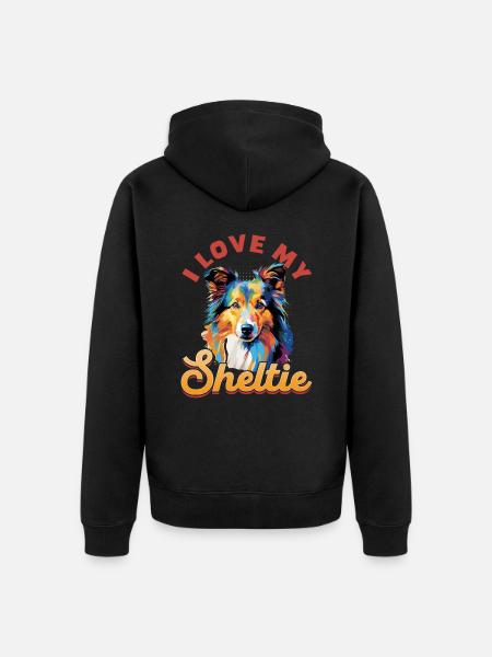Shetland chien de berger chien Sheltie - J’aime mon Sheltie - Veste à capuche bio Premium Unisexe - noir