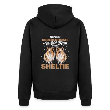 Shetland Sheepdog Dog Sheltie Never Underestimate - Unisex Premium Bio Zip Hoodie - Schwarz - Hinten - Nico (187cm)
