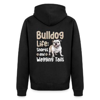 Bouledogue anglais britannique Bulldog Life renifle - Veste à capuche bio Premium Unisexe - noir - Dos - Nico (187cm)