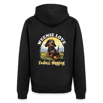 Dachshund wiener sausage dog Weenie love endless - Unisex Premium Bio Zip Hoodie - Schwarz - Hinten - Nico (187cm)