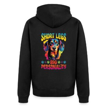 Dachshund wiener sausage dog Short legs - Unisex Premium Bio Zip Hoodie - Schwarz - Hinten - Nico (187cm)