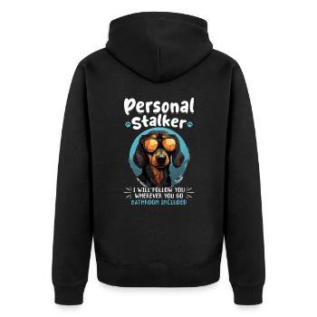 Dachshund wiener sausage dog Personal stalker - Unisex Premium Bio Zip Hoodie - Schwarz - Hinten - Nico (187cm)