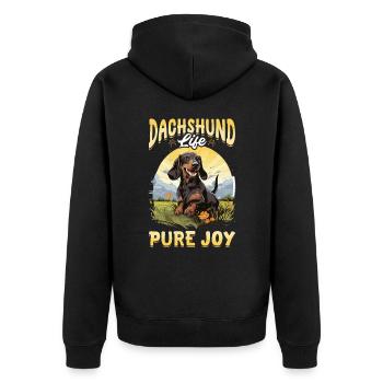 Dachshund badger wiener sausage dog life pure joy - Unisex Premium Bio Zip Hoodie - Schwarz - Hinten - Nico (187cm)