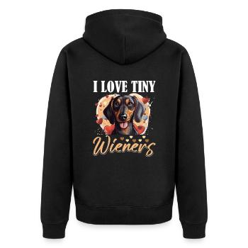 Dachshund sausage dog I Love tiny Wieners - Unisex Premium Bio Zip Hoodie - Schwarz - Hinten - Nico (187cm)