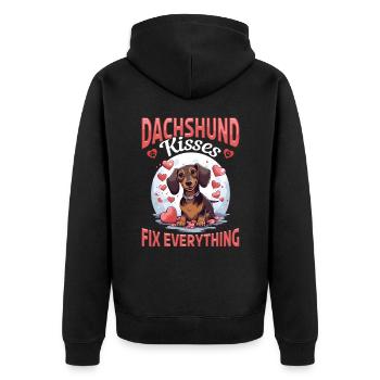 Wiener sausage dog Dachshund kisses Fix everything - Unisex Premium Bio Zip Hoodie - Schwarz - Hinten - Nico (187cm)