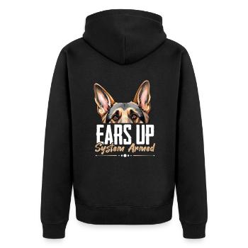 German Shepherd Dog Breed Pet Ears Up System Armed - Unisex Premium Organic Zip Hoodie - black - Back - Nico (187cm)