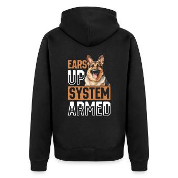 German Shepherd Dog Breed Pet Ears Up System Armed - Unisex Premium Organic Zip Hoodie - black - Back - Nico (187cm)