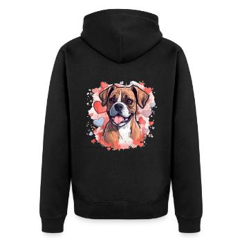 Boxer Dog Breed Pet - Cute Graphic with hearts - Unisex Premium Organic Zip Hoodie - black - Back - Nico (187cm)