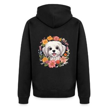 Maltese Dog Breed Pet Cute Graphic with Flowers - Unisex Premium Bio Zip Hoodie - Schwarz - Hinten - Nico (187cm)