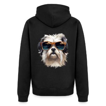 Maltese Dog Breed Pet with Sunglasses - Unisex Premium Bio Zip Hoodie - Schwarz - Hinten - Nico (187cm)