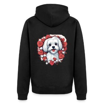 Chien maltais de race animal mignon graphique avec des coeurs - Veste à capuche bio Premium Unisexe - noir - Dos - Nico (187cm)
