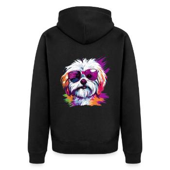 Maltese Dog Breed Pet with Sunglasses Pop Art - Unisex Premium Organic Zip Hoodie - black - Back - Nico (187cm)