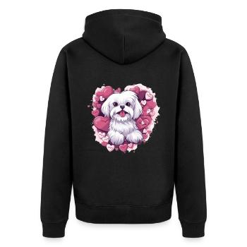 Maltese Dog Breed Pet Cute Graphic with Hearts - Unisex Premium Organic Zip Hoodie - black - Back - Nico (187cm)