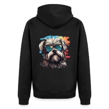 Morkie Dog Breed Pet Cute Graphic with Sunglasses - Unisex Premium Organic Zip Hoodie - black - Back - Nico (187cm)