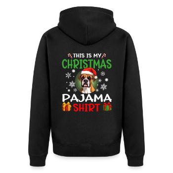 Boxer Dog Christmas Pajama Merry X-mas - Unisex Premium Bio Zip Hoodie - Schwarz - Hinten - Nico (187cm)