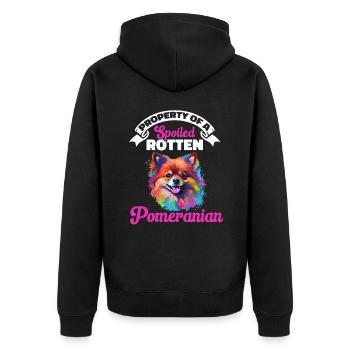 Pom Dog Pom-Pom - Property of a spoiled rotten - Unisex Premium Organic Zip Hoodie - black - Back - Nico (187cm)