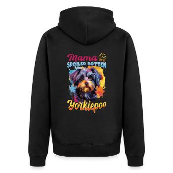 Dog Breed Pet Mama of a Spoiled Rotten Yorkiepoo - Unisex Premium Organic Zip Hoodie - black - Back - Nico (187cm)