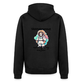 Slothstronaut Exploring At My Own Pace - Faultier - Unisex Premium Bio Zip Hoodie - Schwarz - Hinten - Nico (187cm)