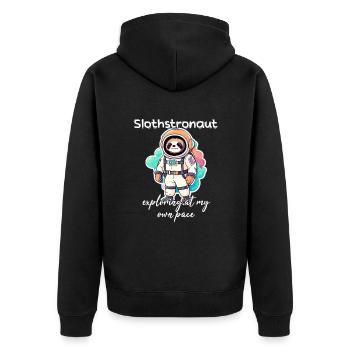 Slothstronaut Exploring At My Own Pace - Faultier - Unisex Premium Bio Zip Hoodie - Schwarz - Hinten - Nico (187cm)