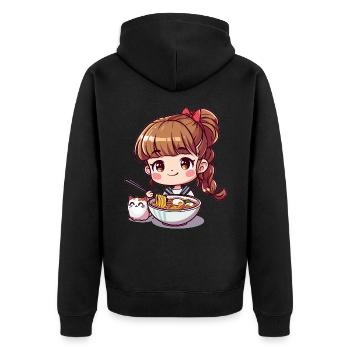 Ramen Cat Lover Cute Anime Girl Eating Ramen Otaku - Unisex Premium Bio Zip Hoodie - Schwarz - Hinten - Nico (187cm)