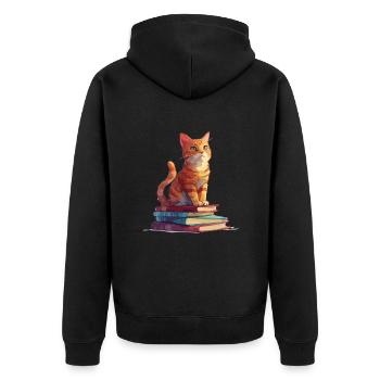 Cats and Books Reading Bookworm Funny & Cut - Unisex Premium Organic Zip Hoodie - black - Back - Nico (187cm)