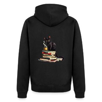 Cats Books Tea Reading - Cute Funny Graphic - Unisex Premium Bio Zip Hoodie - Schwarz - Hinten - Nico (187cm)