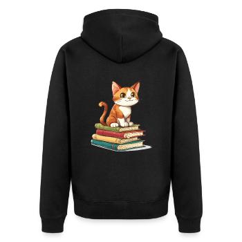 Cats and Books Reading Bookworm Funny & Cute - Unisex Premium Organic Zip Hoodie - black - Back - Nico (187cm)