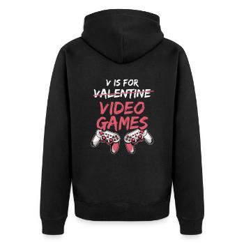 V comme Jeux vidéo de la Saint-Valentin - Saint-Valentin - Veste à capuche bio Premium Unisexe - noir - Dos - Nico (187cm)