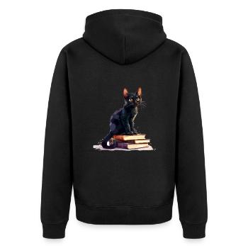 Cats and Books Reading Bookworm Funny & Cute - Unisex Premium Organic Zip Hoodie - black - Back - Nico (187cm)
