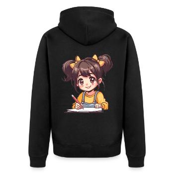 Anime Girl Sketching Art Anime Kawaii Otaku - Unisex Premium Organic Zip Hoodie - black - Back - Nico (187cm)